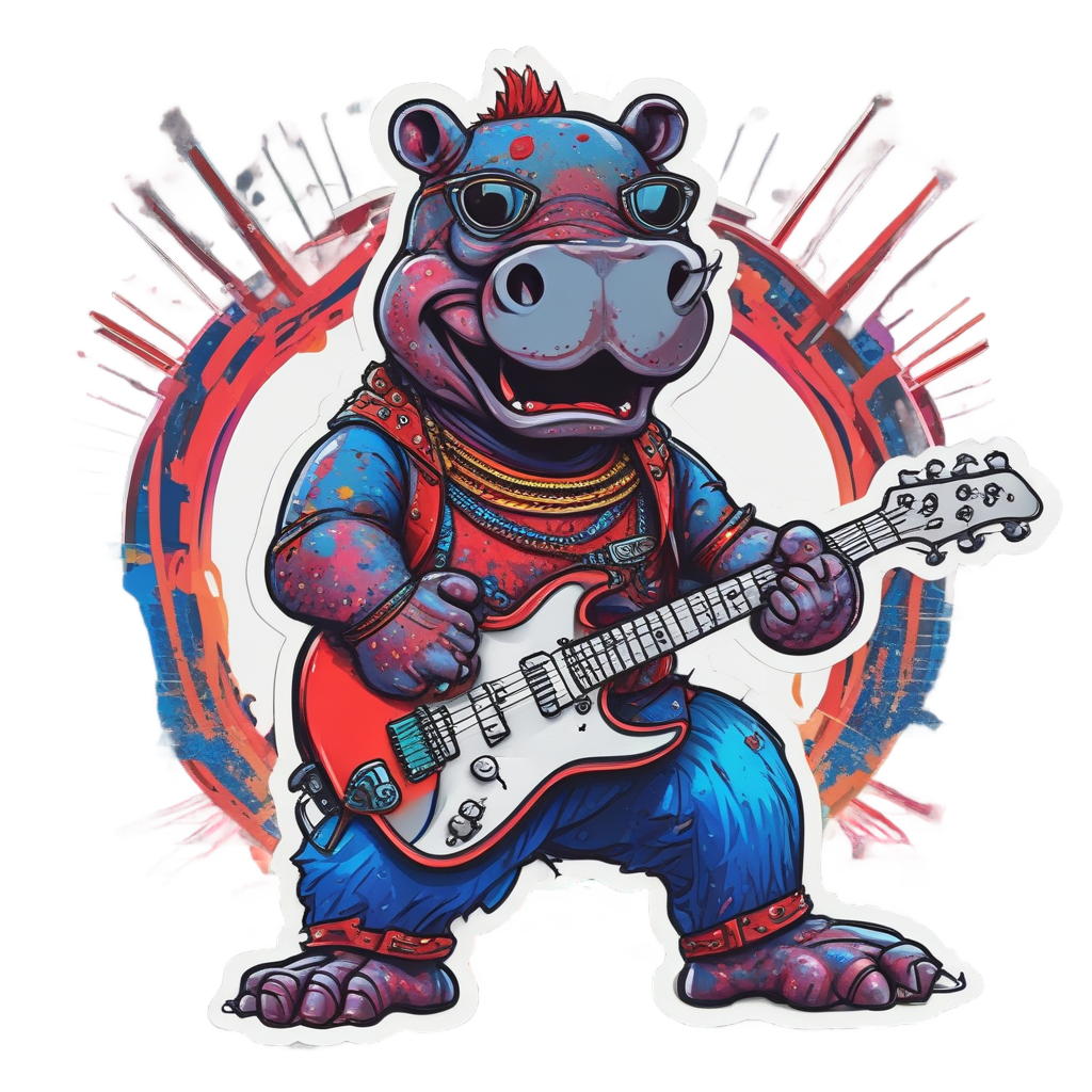 Rocker Hippo Solo — music stickers