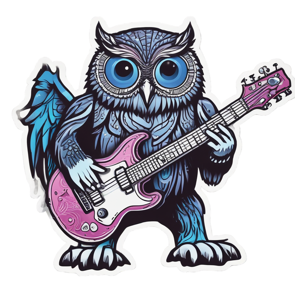Rockstar Electric Guitar Owl — music stickers