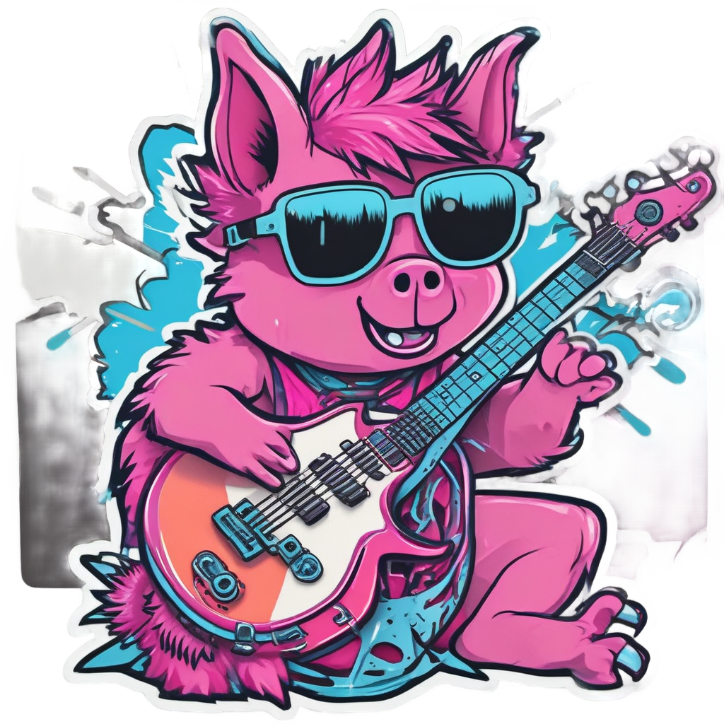 Rockstar Piglet Guitar — farm nursery stickers