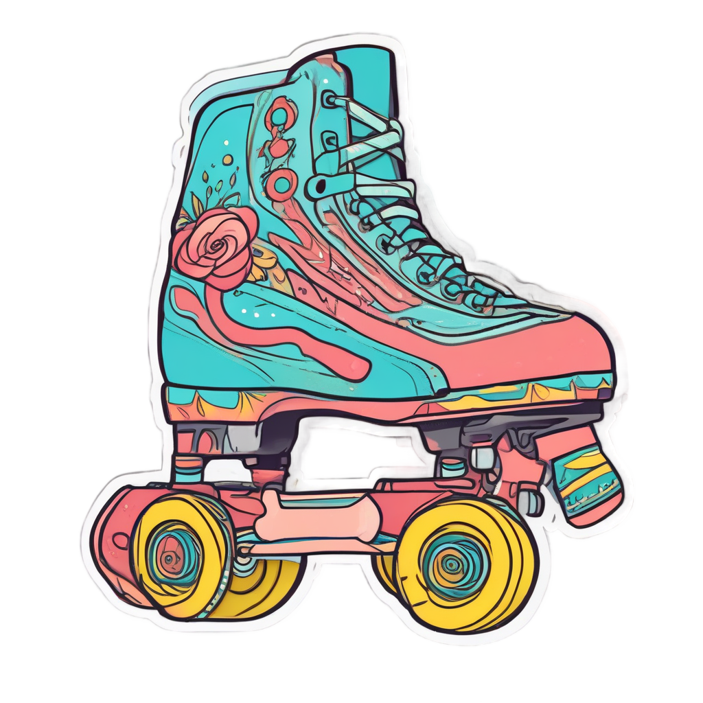 Roller Skating Rose — line botanical stickers