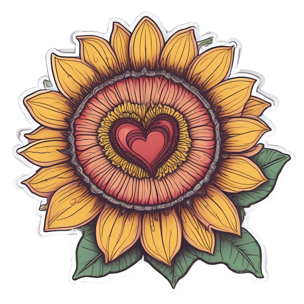 Romantic Sunflower with Heart — single stem stickers