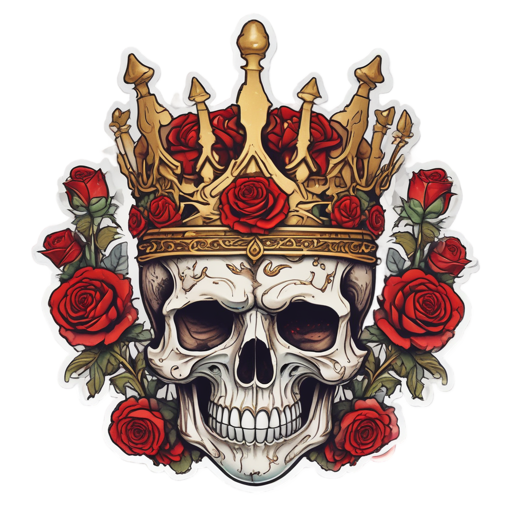 Rose-Crowned Skull Monarch — watercolor skull & roses stickers