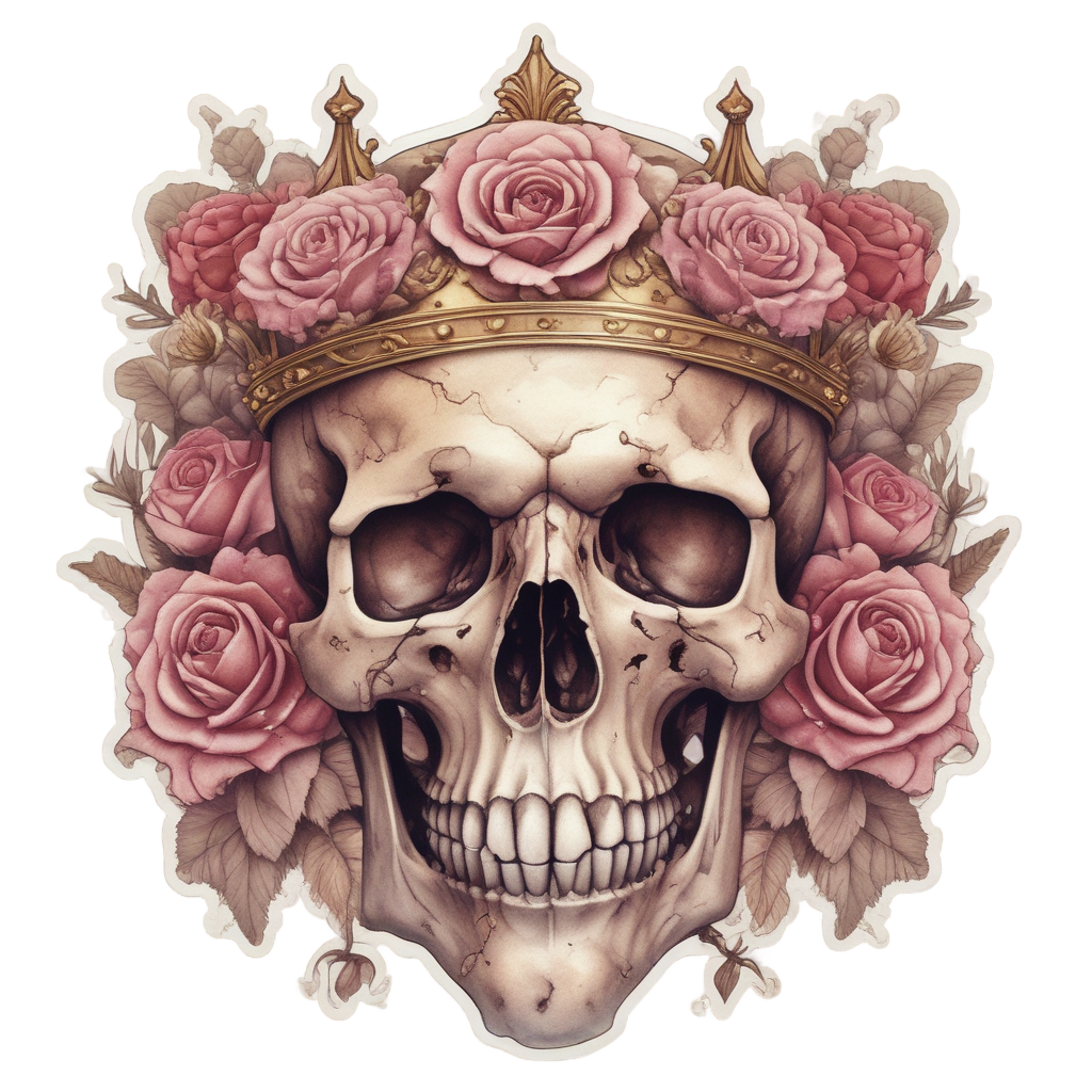 Rose Crowned Skull — watercolor skull & roses stickers