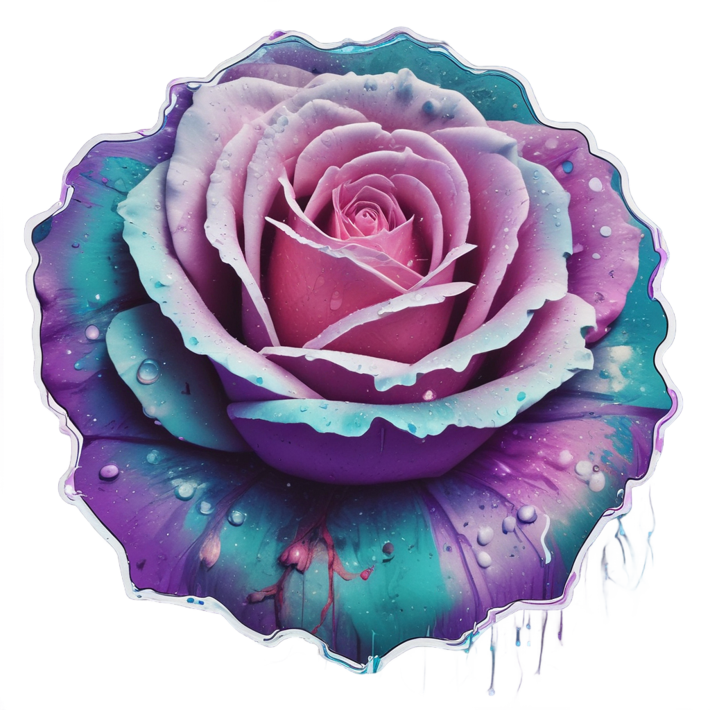 Rose in Neon Rain — fine-line flash stickers