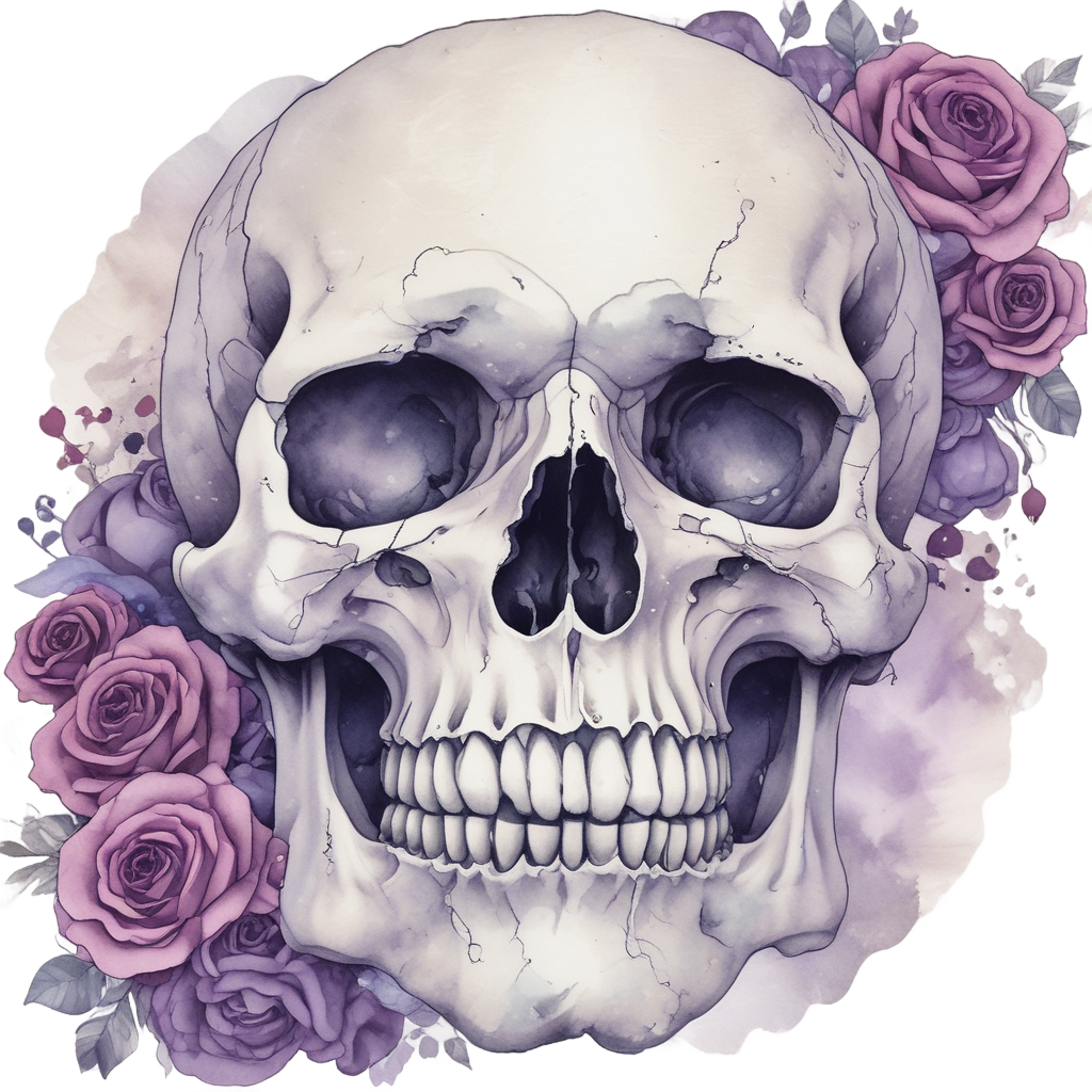 Rose Petal Skull Tears — line-art skull stickers