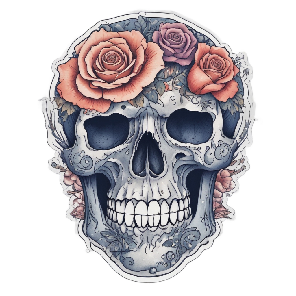 Rose Tattoo Skull — watercolor skull & roses stickers