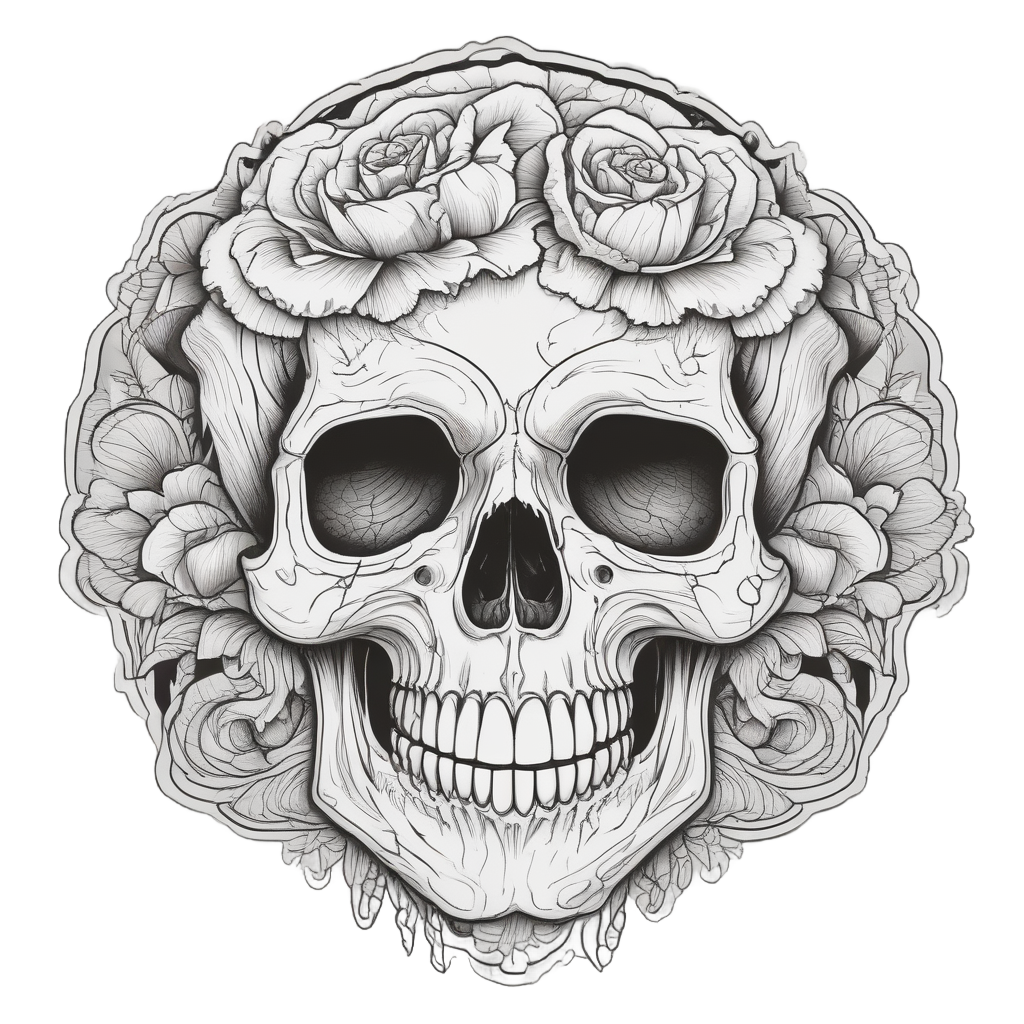 Rose Thorn Embrace — minimal skull stickers