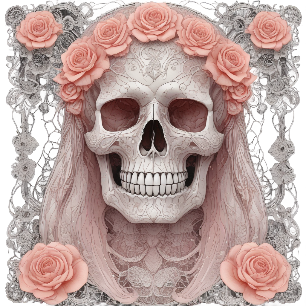Rose Veiled Skull — line-art skull stickers