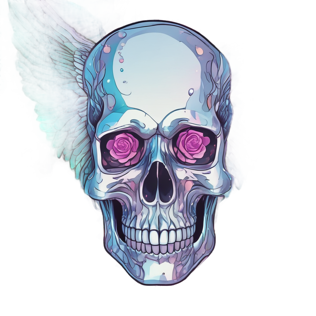 Rose-Winged Lament — biker & chrome skull stickers