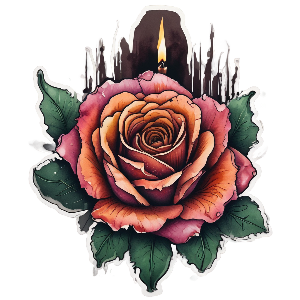 Rose with Candle Glow — gothic botanical stickers