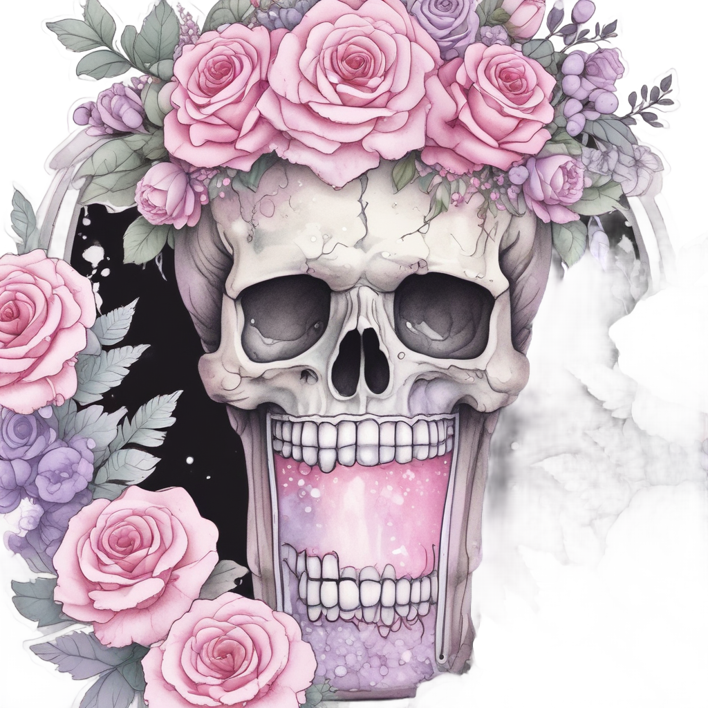 Rosy Skull Bubble Tea — watercolor skull & roses stickers