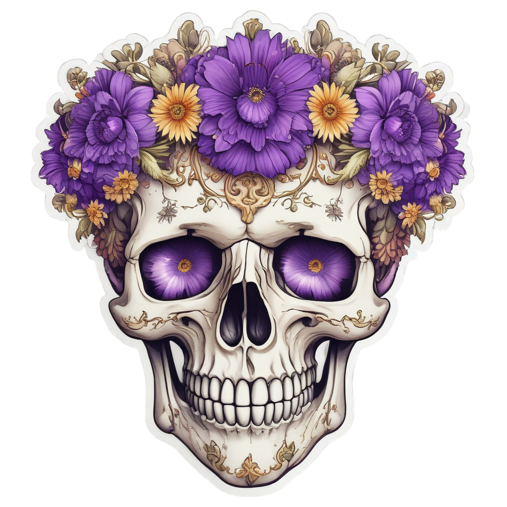 Royal Daisy Skull — floral skull stickers