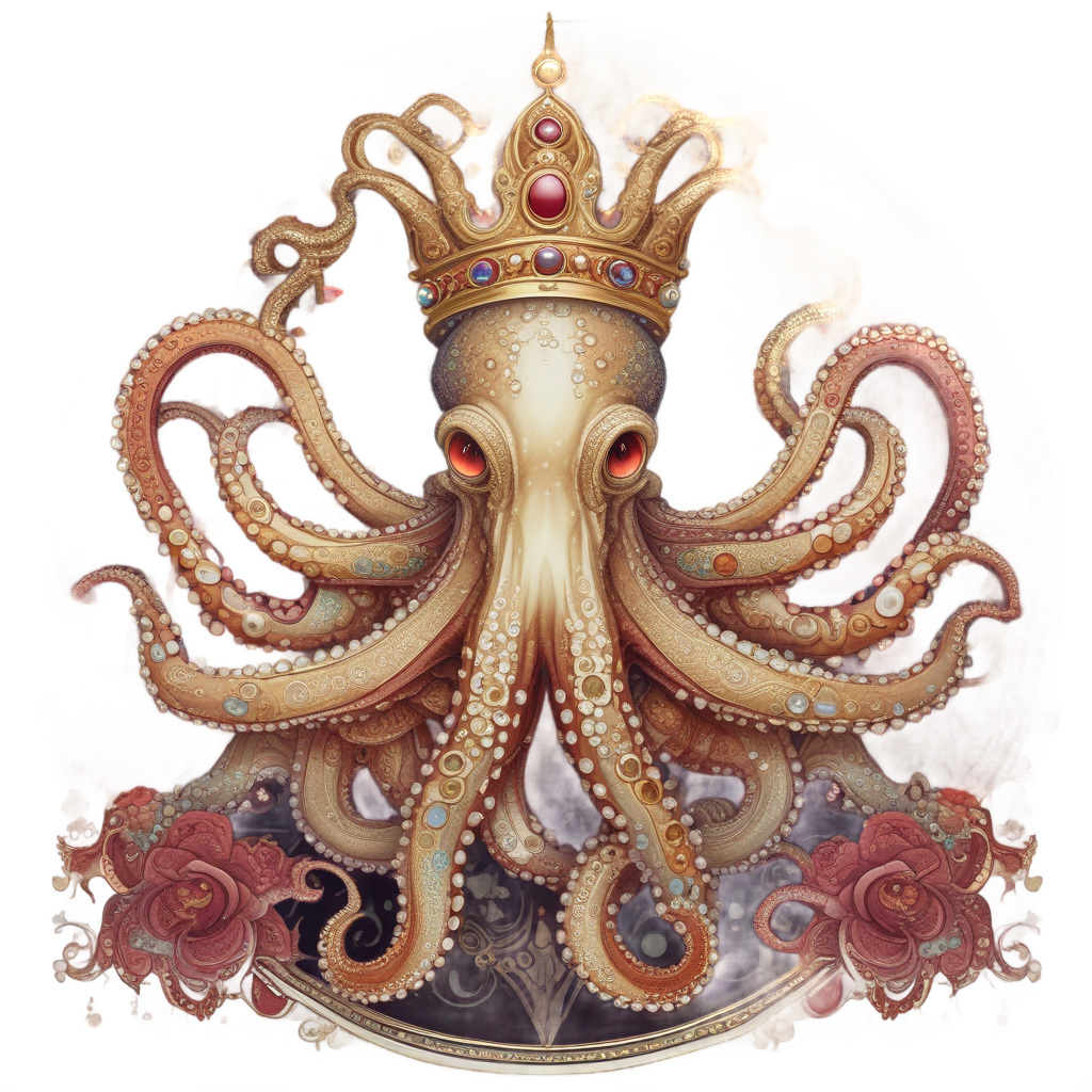 Holographic octopus wearing a jeweled crown