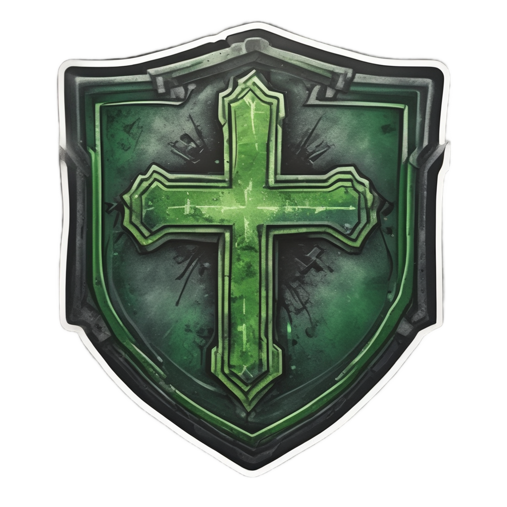 Rusted Shield with Cross — radioactive stickers