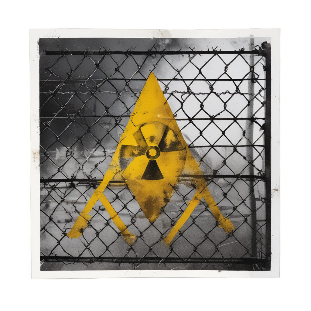 Rusty Barricade Fence — radioactive stickers