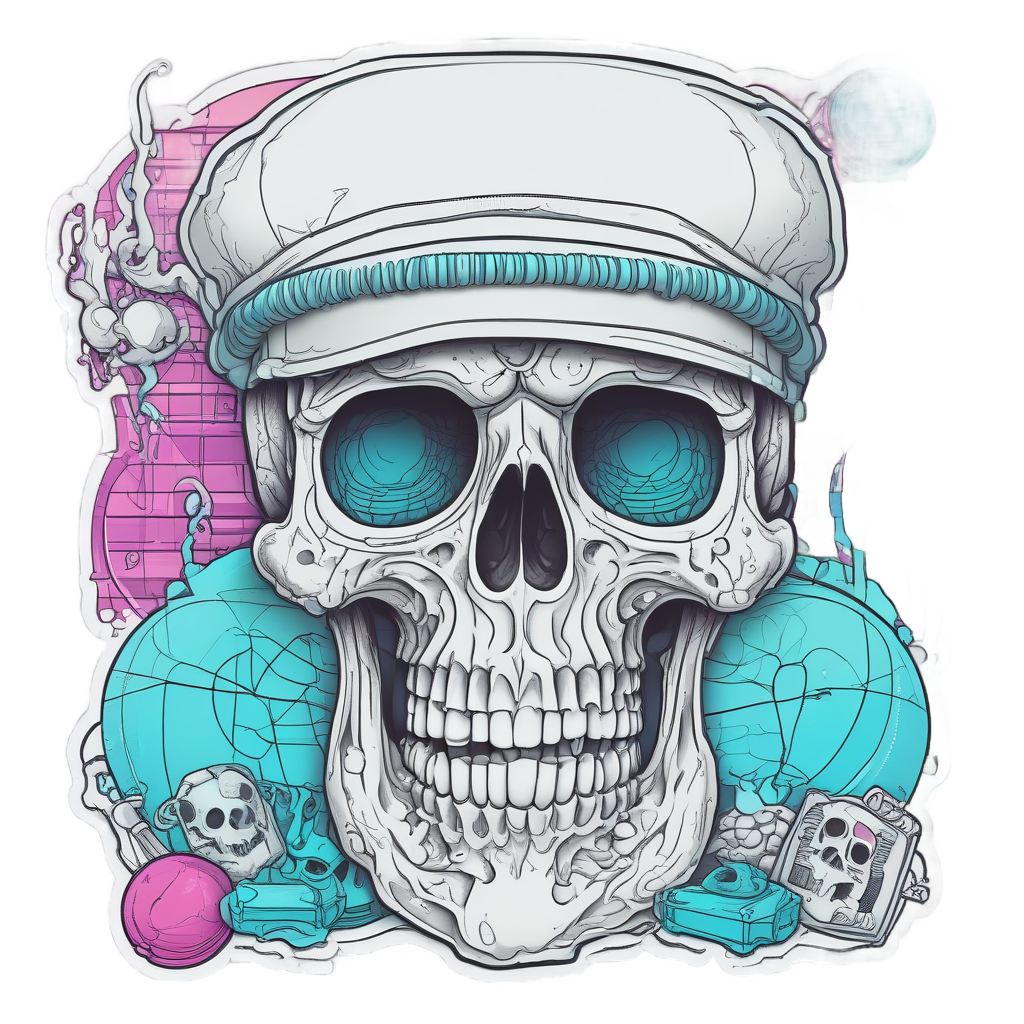 Sailor Vapor Skull — neon cyber skull stickers