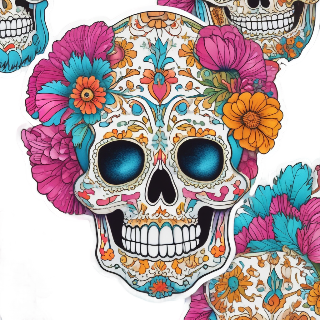 Sassy Calavera with Fan — sugar skull stickers