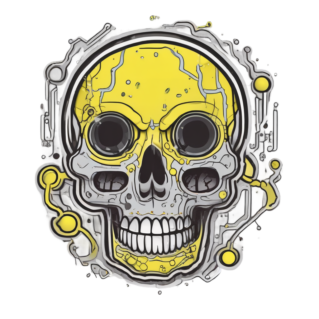 Scared Circuit Skull — neon cyber skull stickers