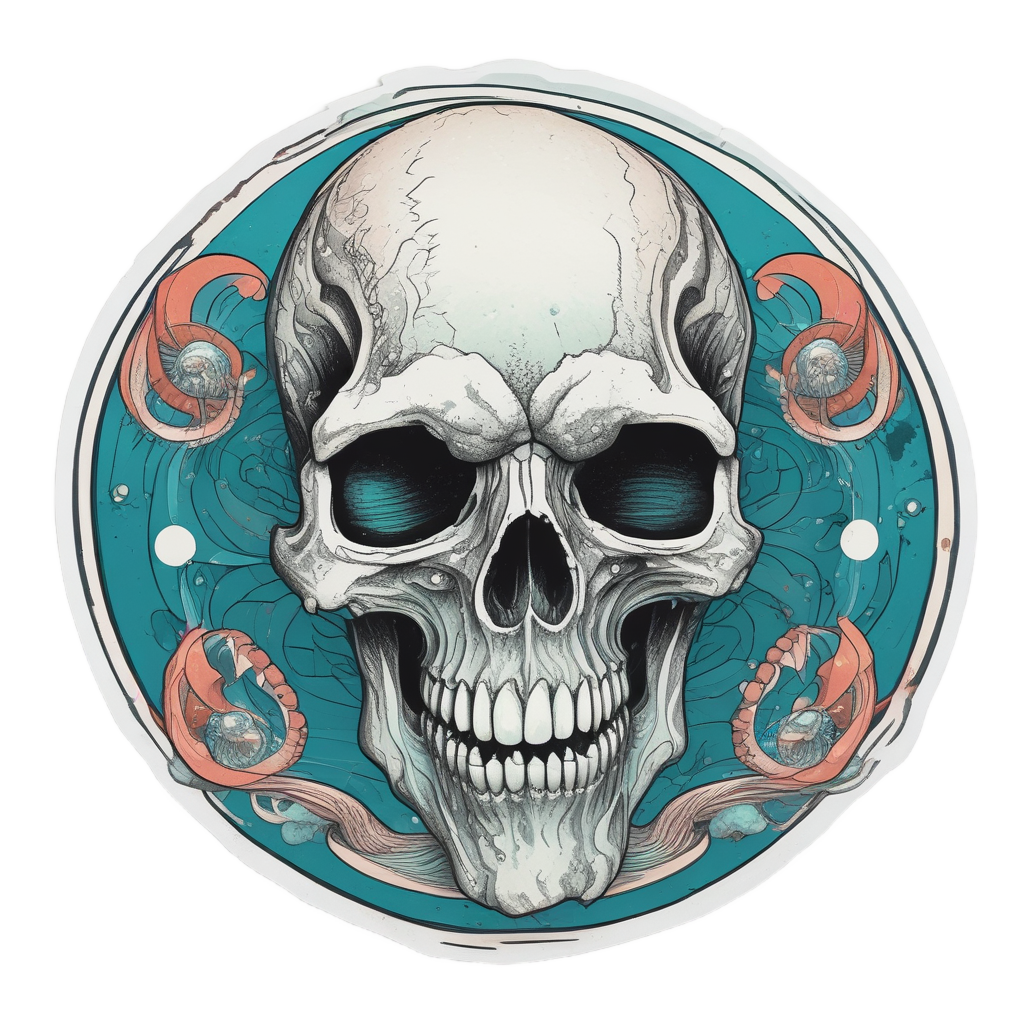 Sea Snake Skull — line-art skull stickers