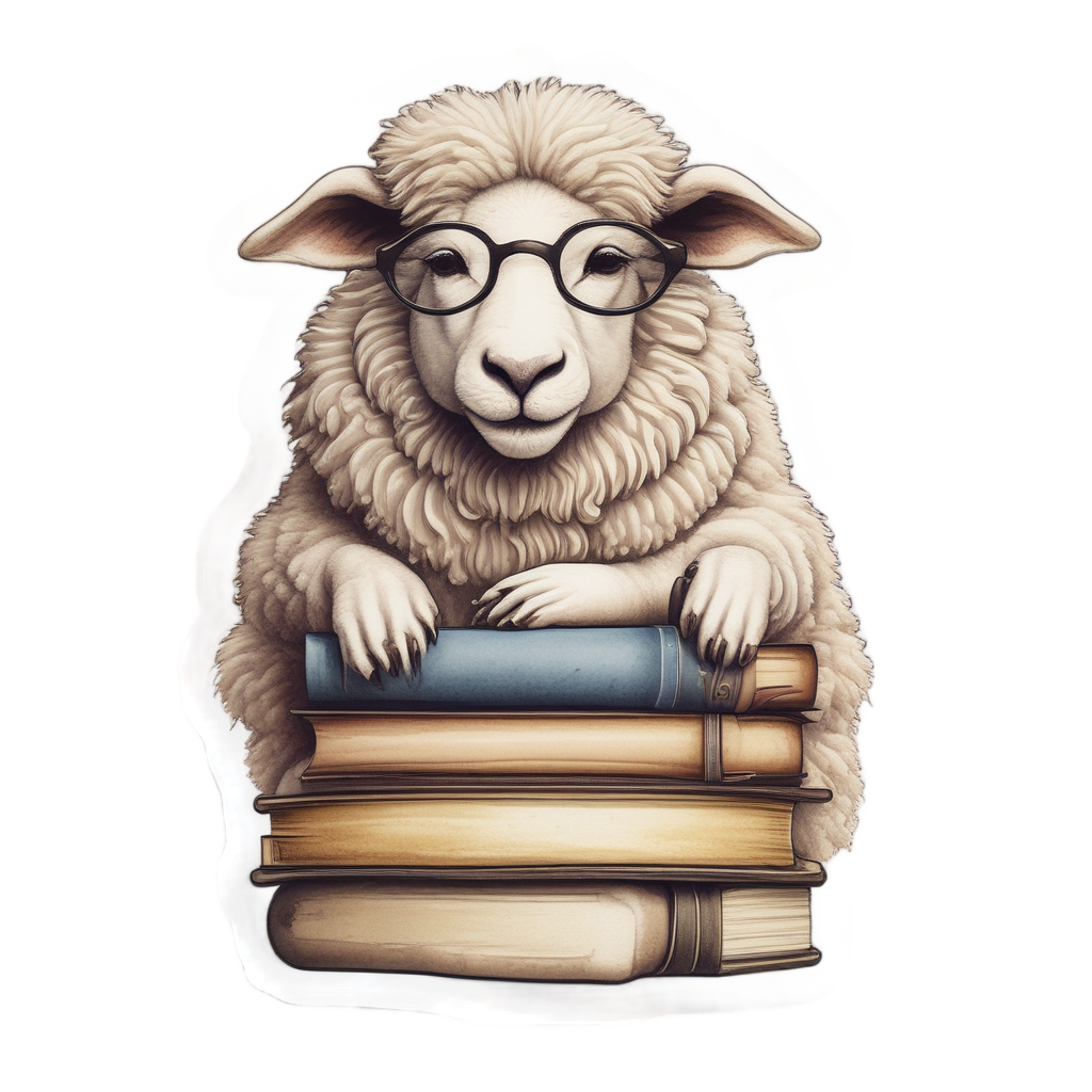 Sheep with Books — farm animals stickers