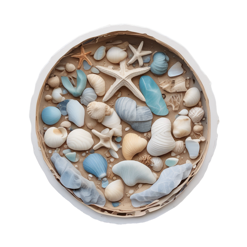Shell-Scattered Seaside Basket — forest floor stickers