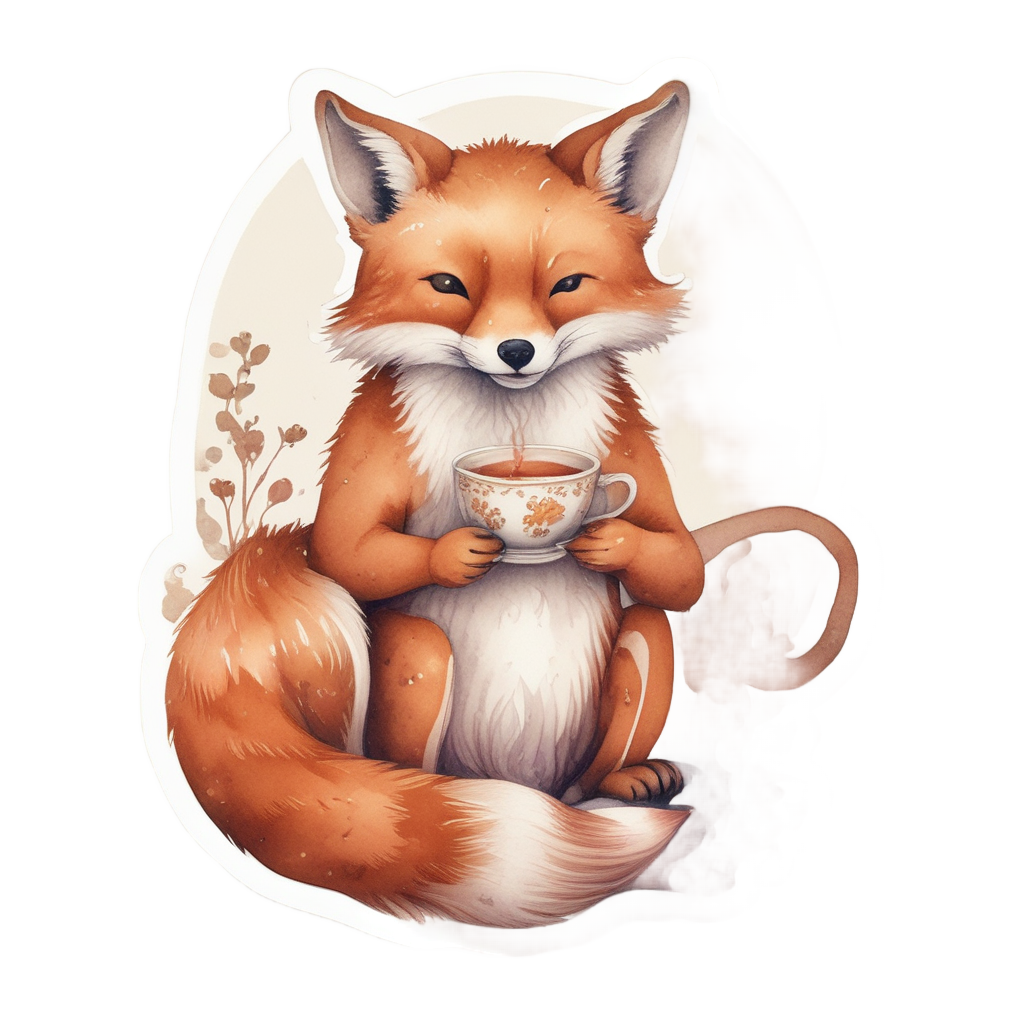 Sipping Fox with Teacup — wildlife stickers