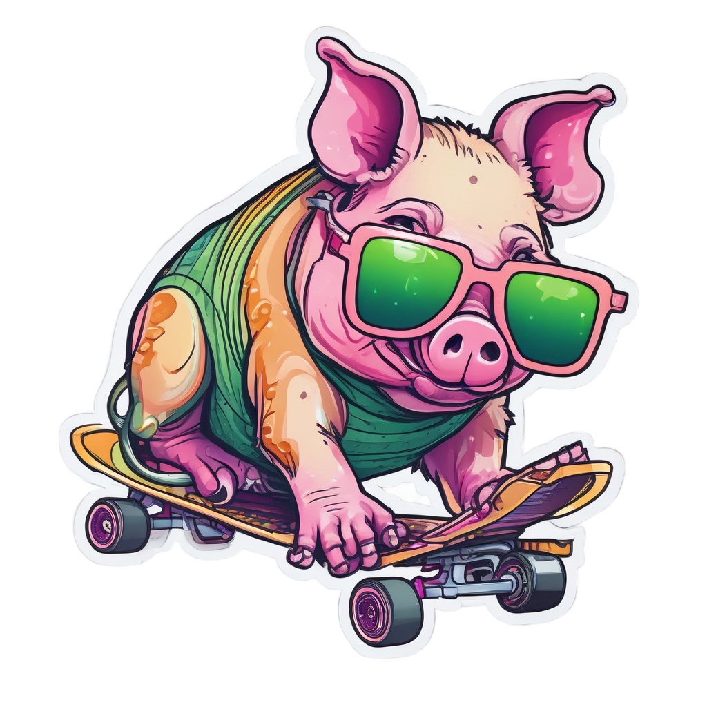 Skateboarding Pig Cool — farm animals stickers