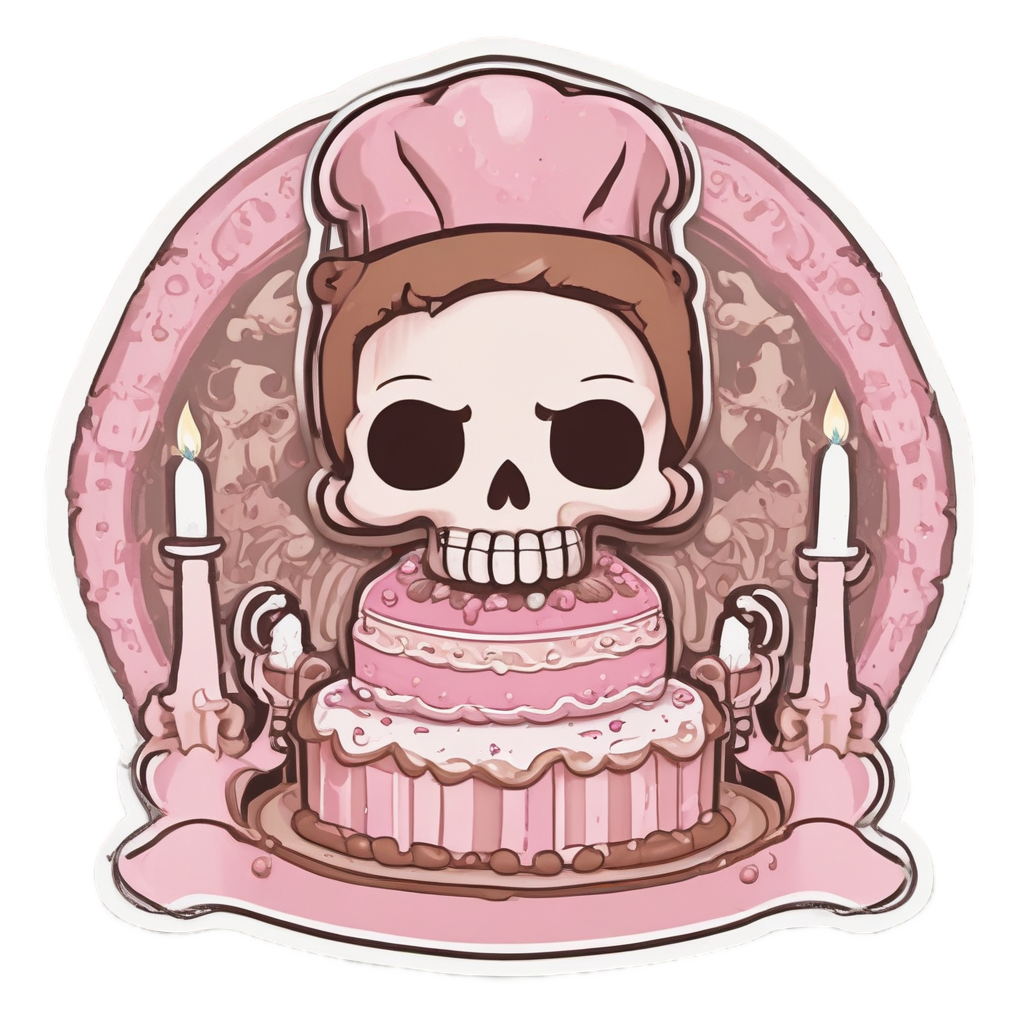 Skeleton Baker with Cake — skull & crossbones stickers
