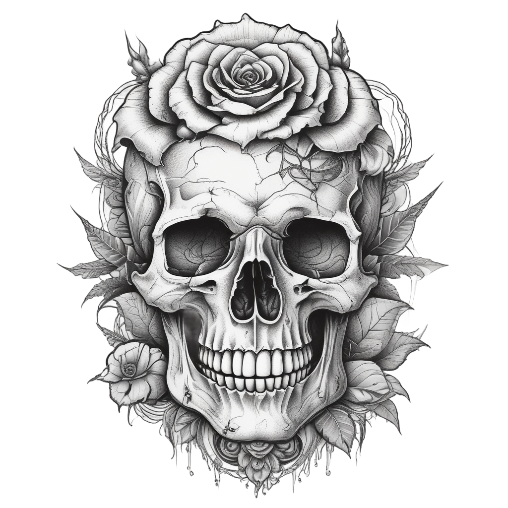 Skull-Adorned Rose Spire — line botanical stickers