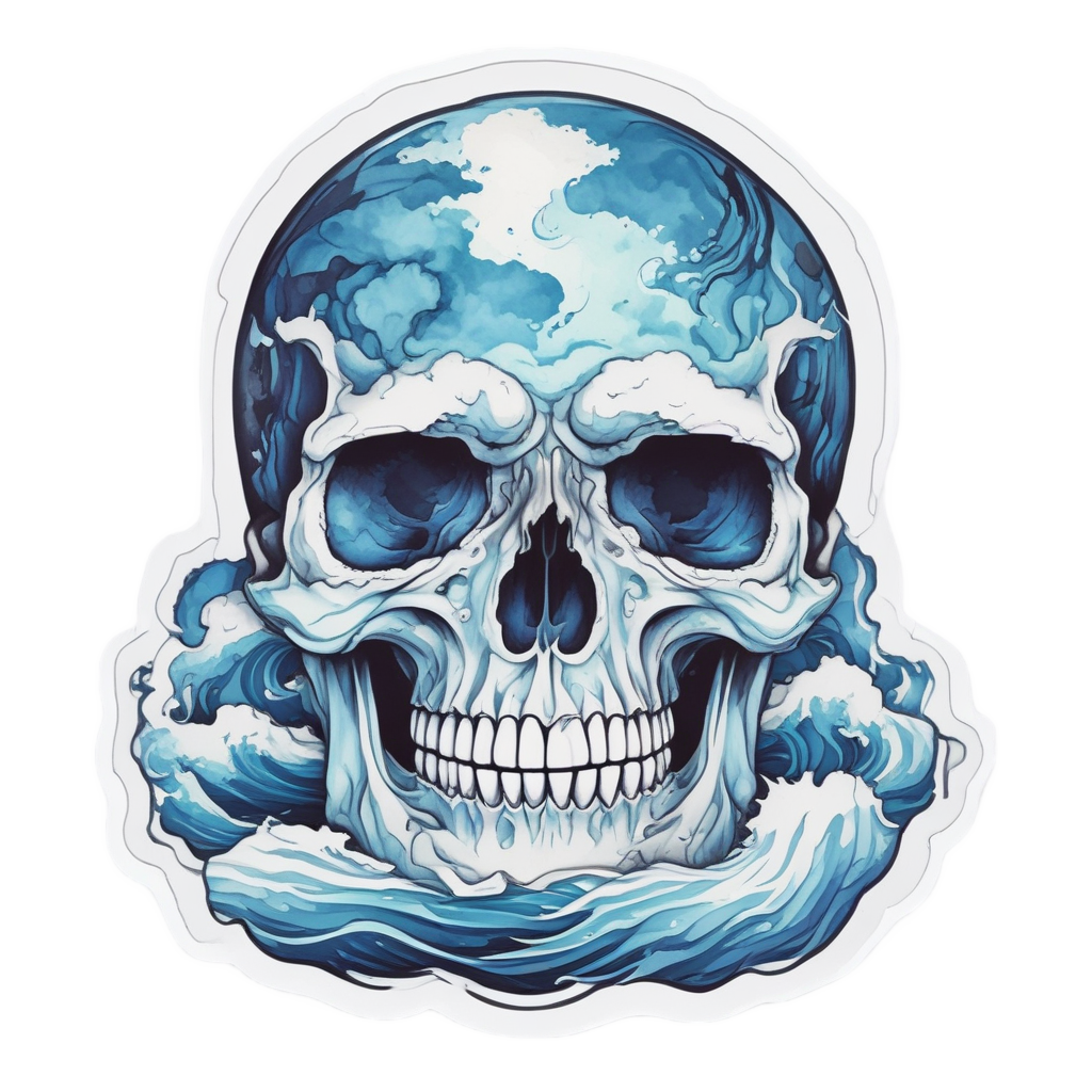 Skull Among Ocean Waves — minimal skull stickers