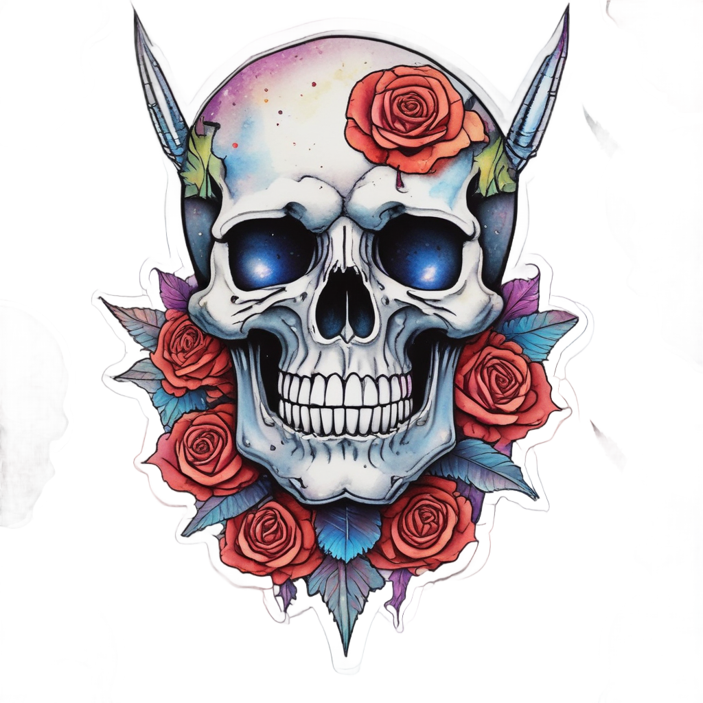 Skull and Rose Dagger — watercolor skull & roses stickers