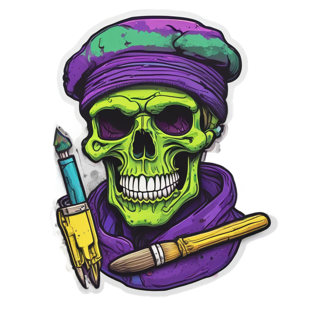 Skull Artist Neon — minimal skull stickers