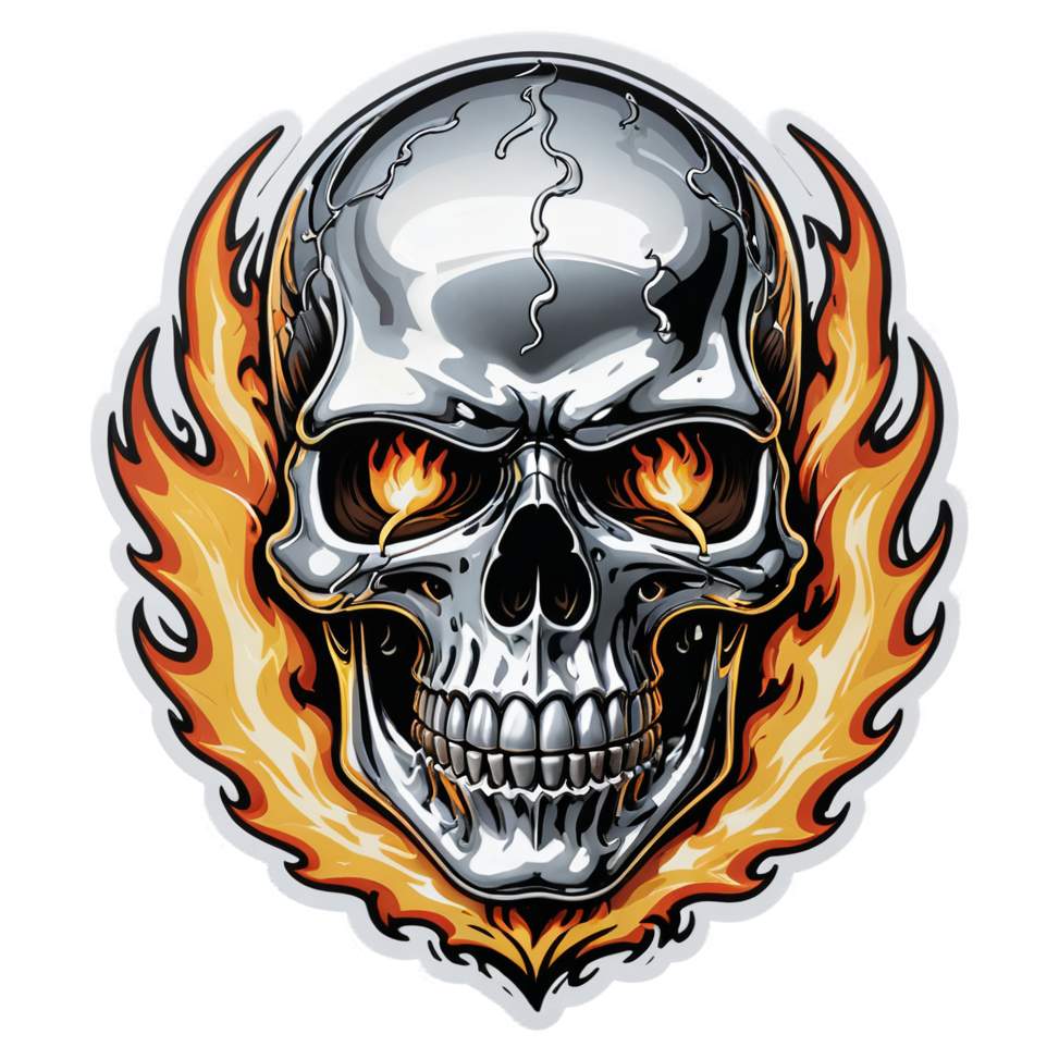 Chrome Flame Skull — skull stickers