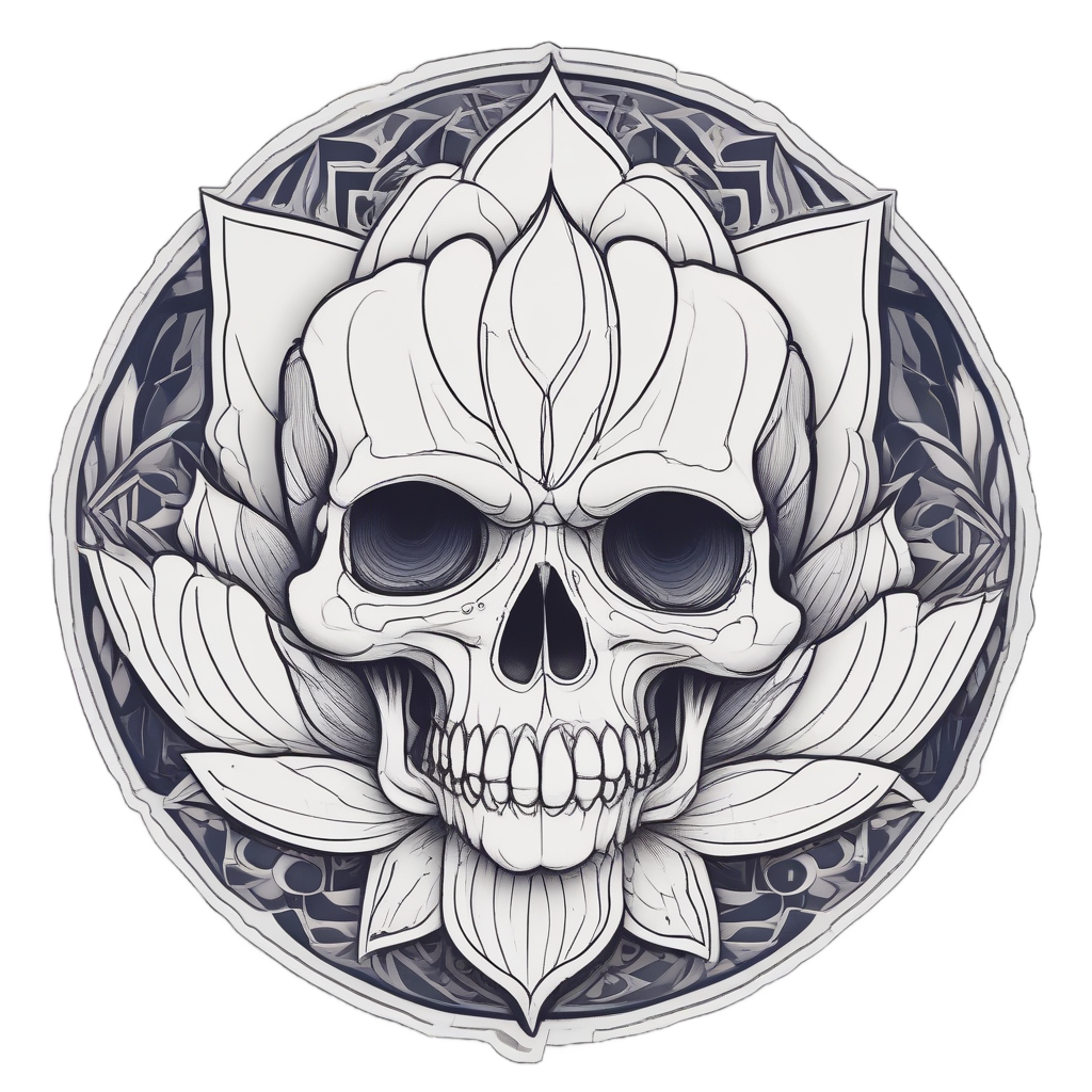 Skull Blooming Lotus — minimal skull stickers