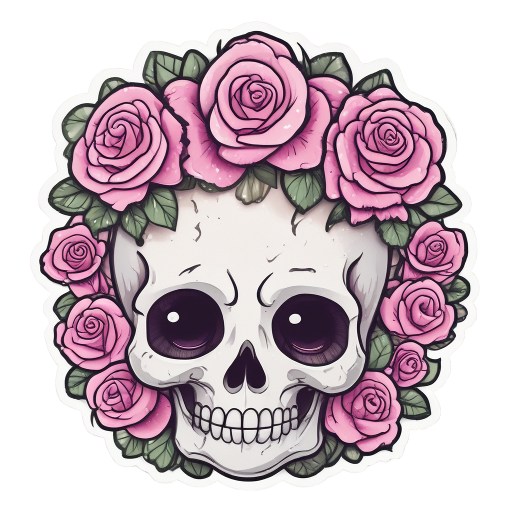 Skull Bouquet Blush — watercolor skull & roses stickers