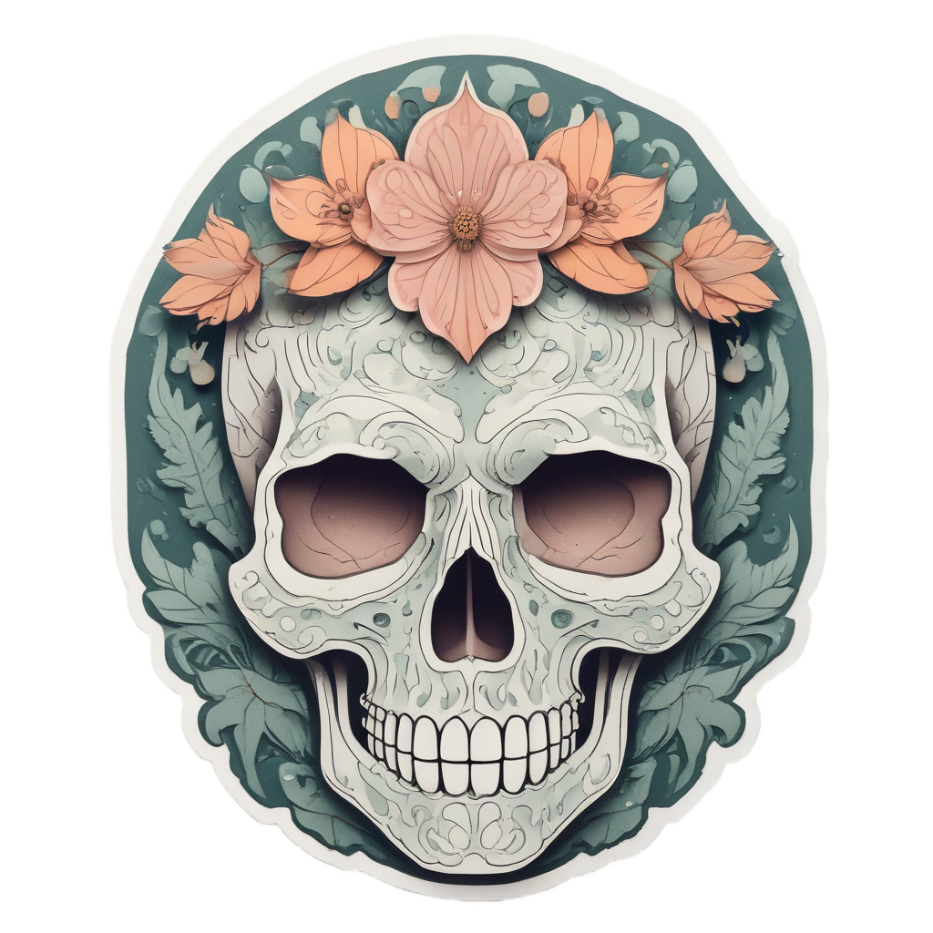 Skull Catching Petal Tears — watercolor skull & roses stickers