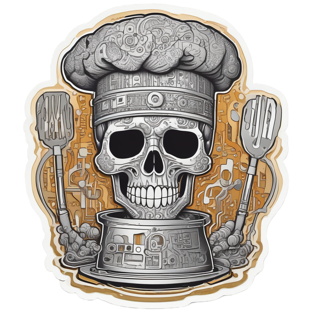 Skull Chef Bot — neon cyber skull stickers
