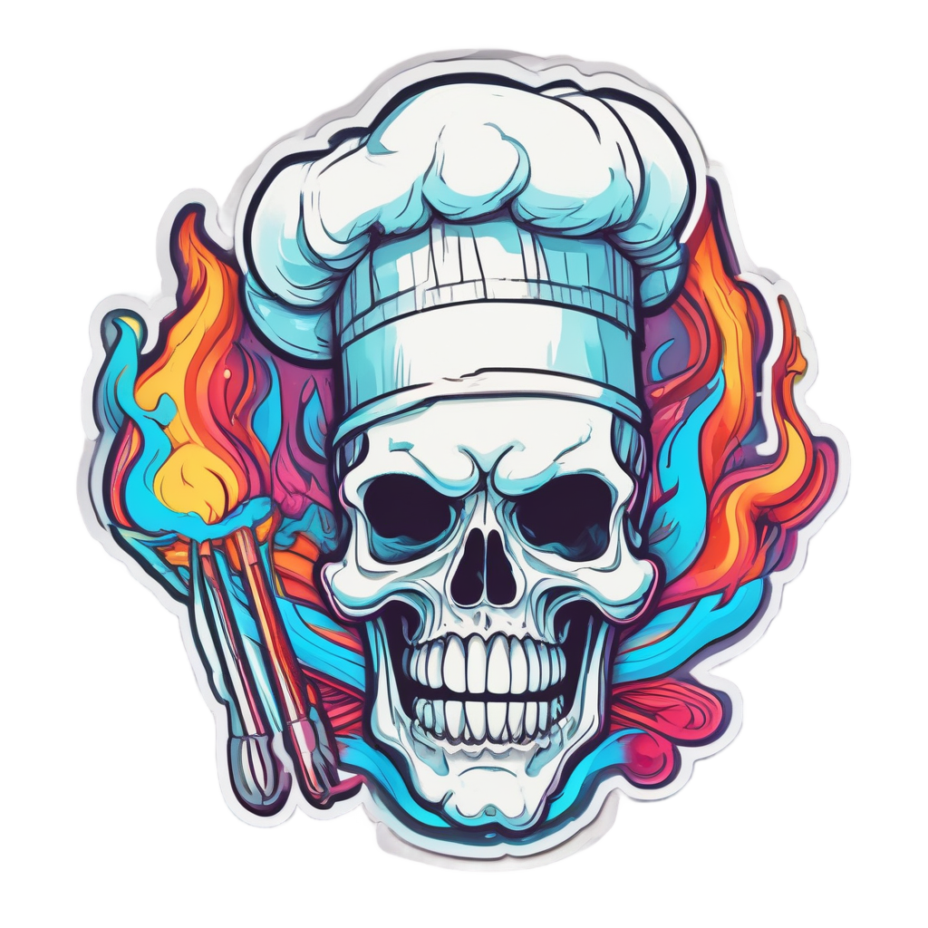 Skull Chef with Flame — food & drink stickers