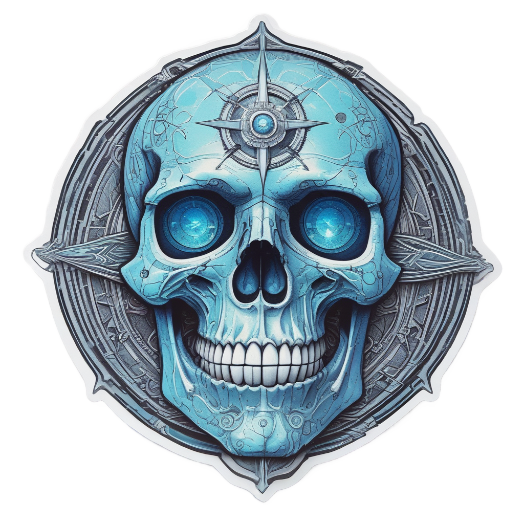 Skull Compass Rose — line-art skull stickers