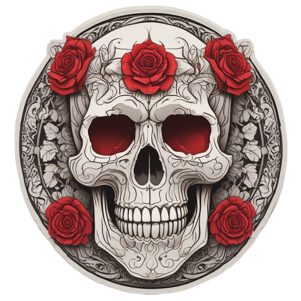 Skull Cradling Bouquet — watercolor skull & roses stickers