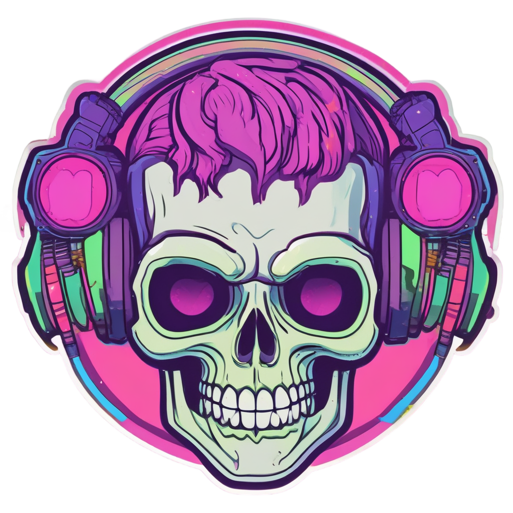 Skull DJ Neon Party — cute skull stickers