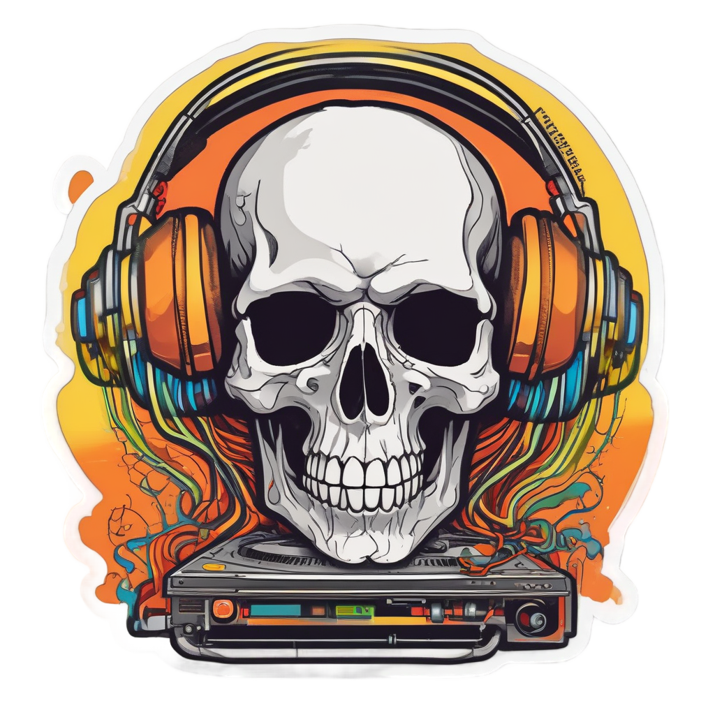 Skull DJ with Headphones — music stickers