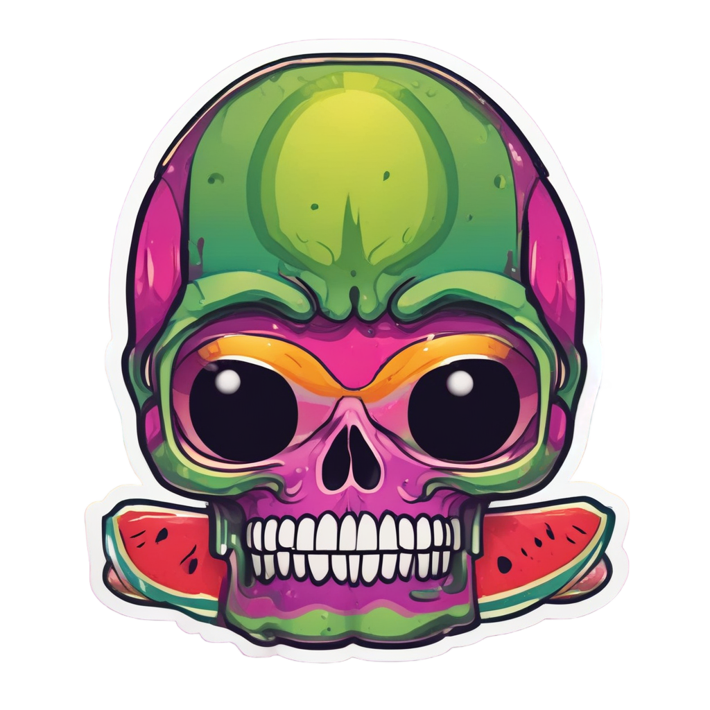 Skull Eating Watermelon Slice — neon cyber skull stickers