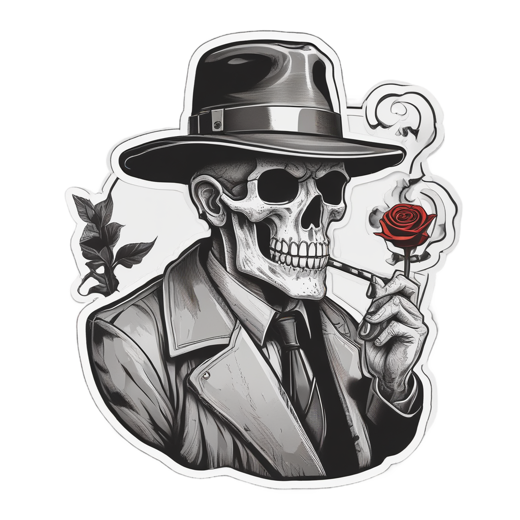 Skull Film Noir Detective — minimal skull stickers