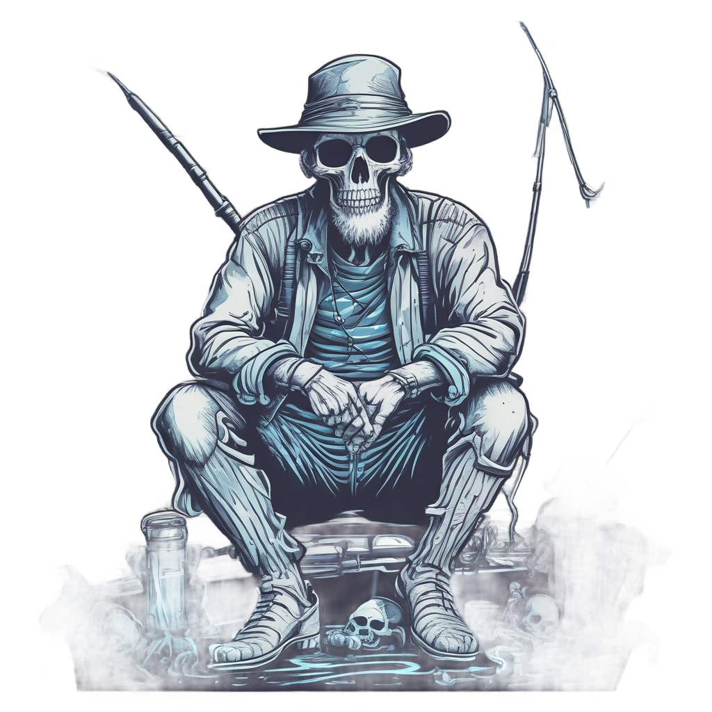 Skull Fisherman Casting — minimal skull stickers