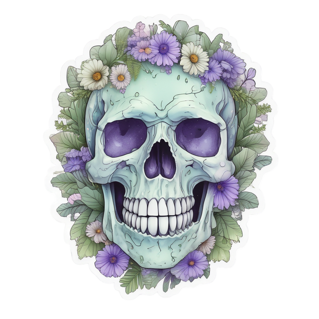 Skull Flower Crown — neon cyber skull stickers
