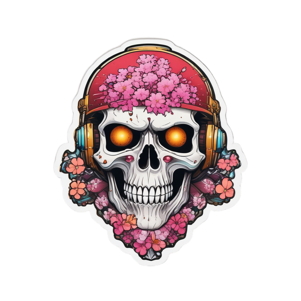 Skull Fuel Samurai — biker & chrome skull stickers