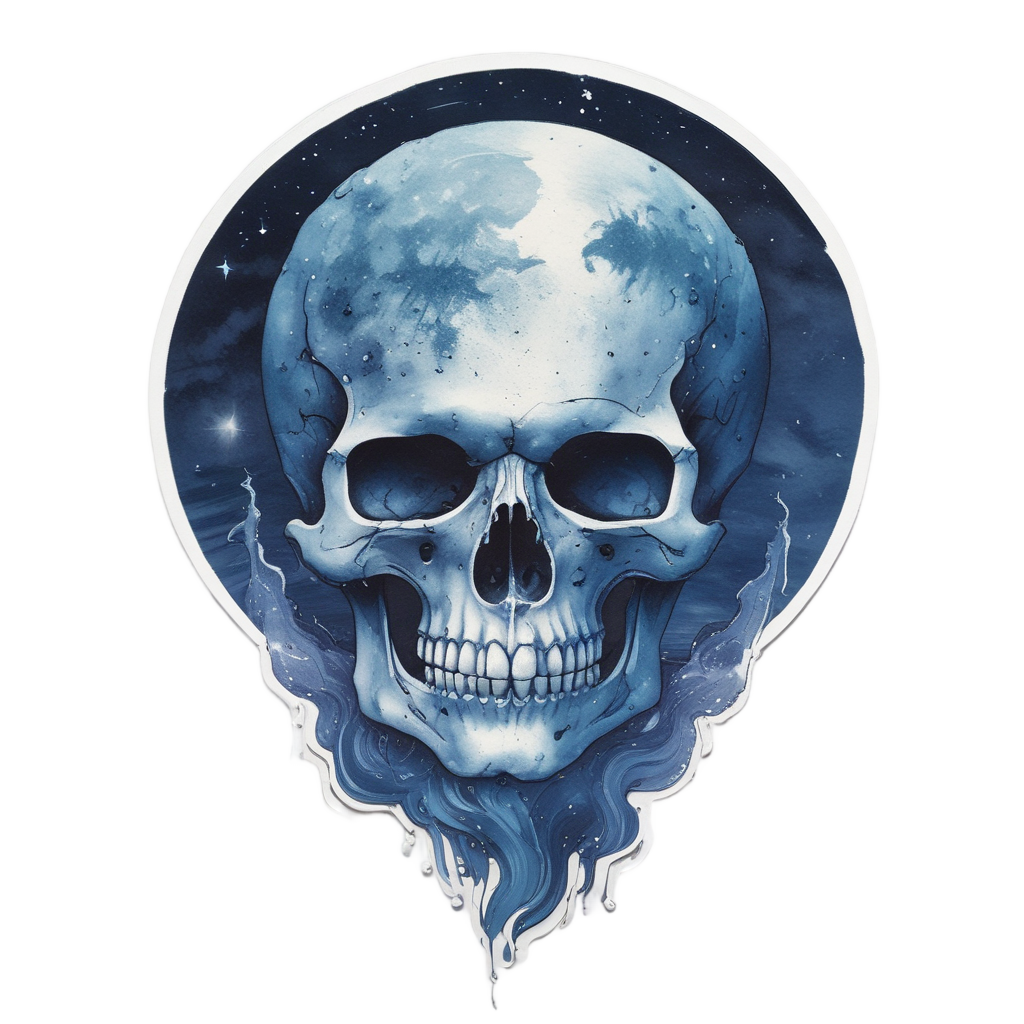 Skull Gazing at Moon — minimal skull stickers