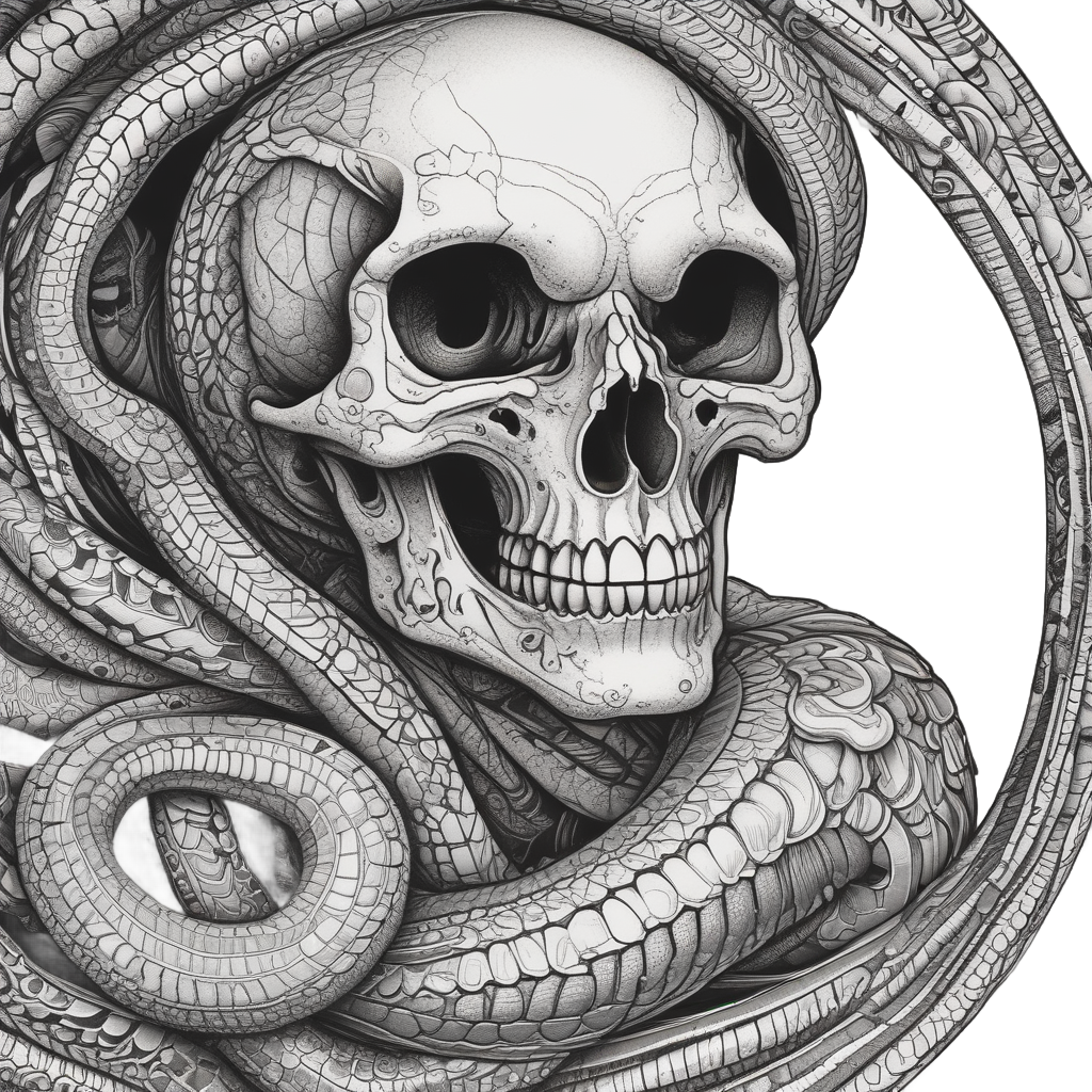 Skull Guardian Serpent — blackwork flash stickers