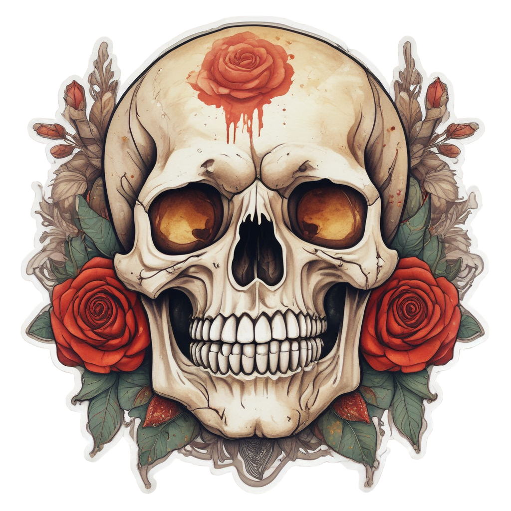 Skull Holding a Single Rose — war-paint skull stickers